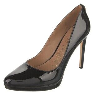DESIGNER CALVIN KLEIN BLACK PATENT LEATHER SEMI POINTED TOES PLATFORM PUMPS 8.5M